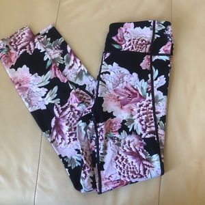 Athleta Black and Pink Floral Leggings